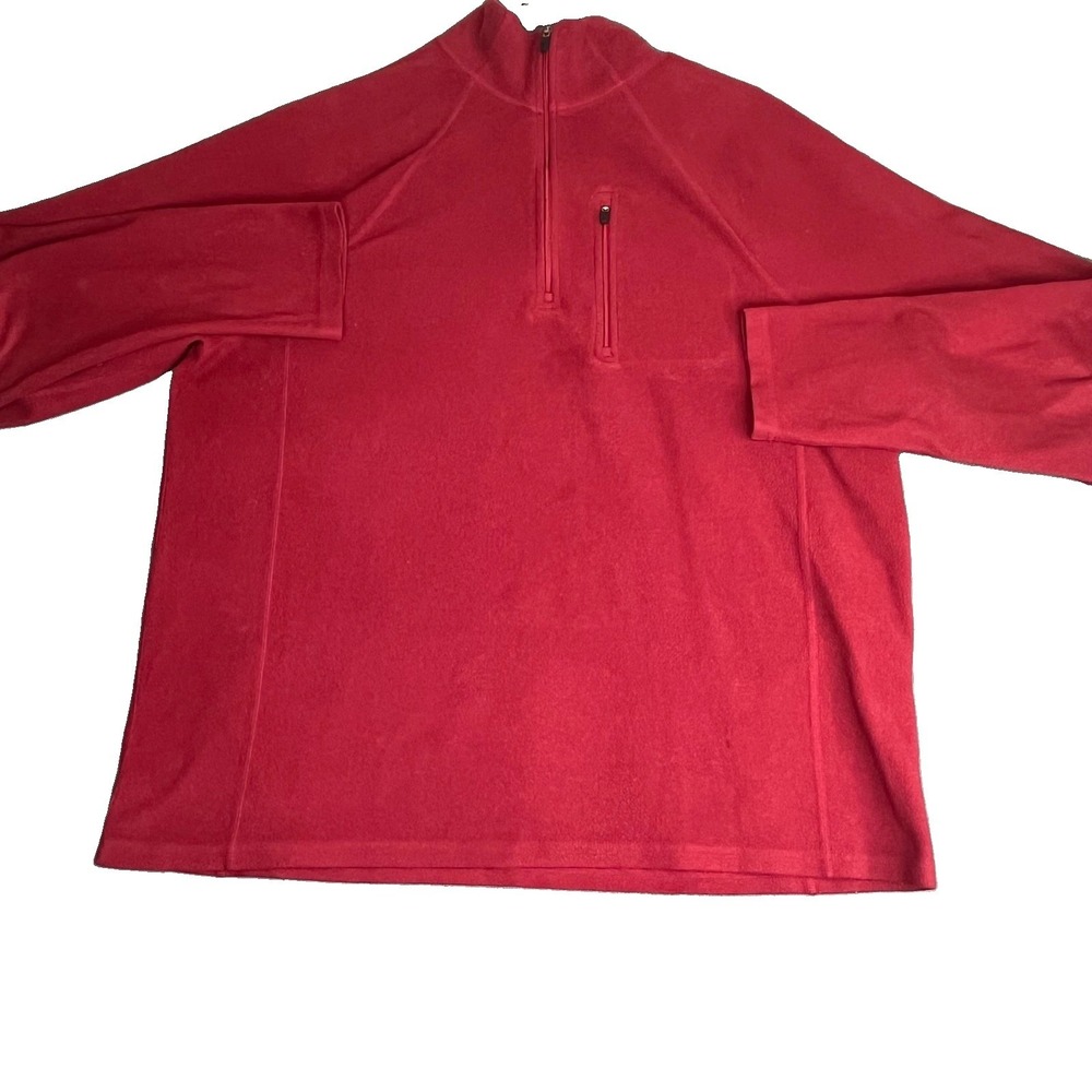 L.L. Bean Men's Large Red Fleece Quarter Zip Pullover Sweater Chest Pocket